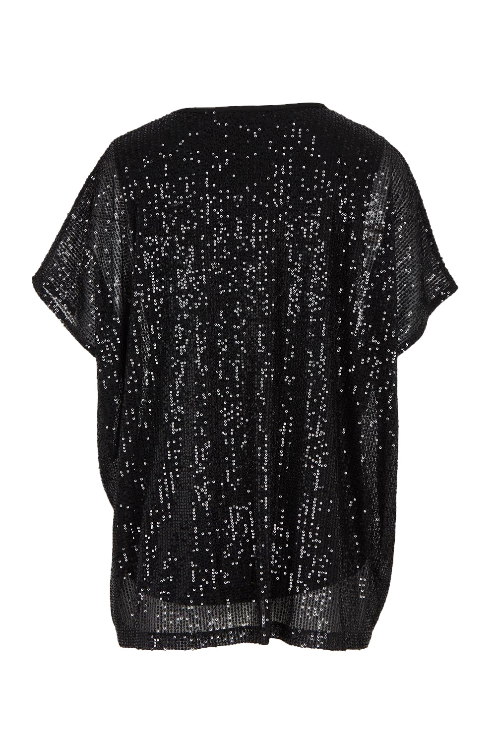 Product shot of the Renee Sequin Top in colour Black (Metallics), from the back