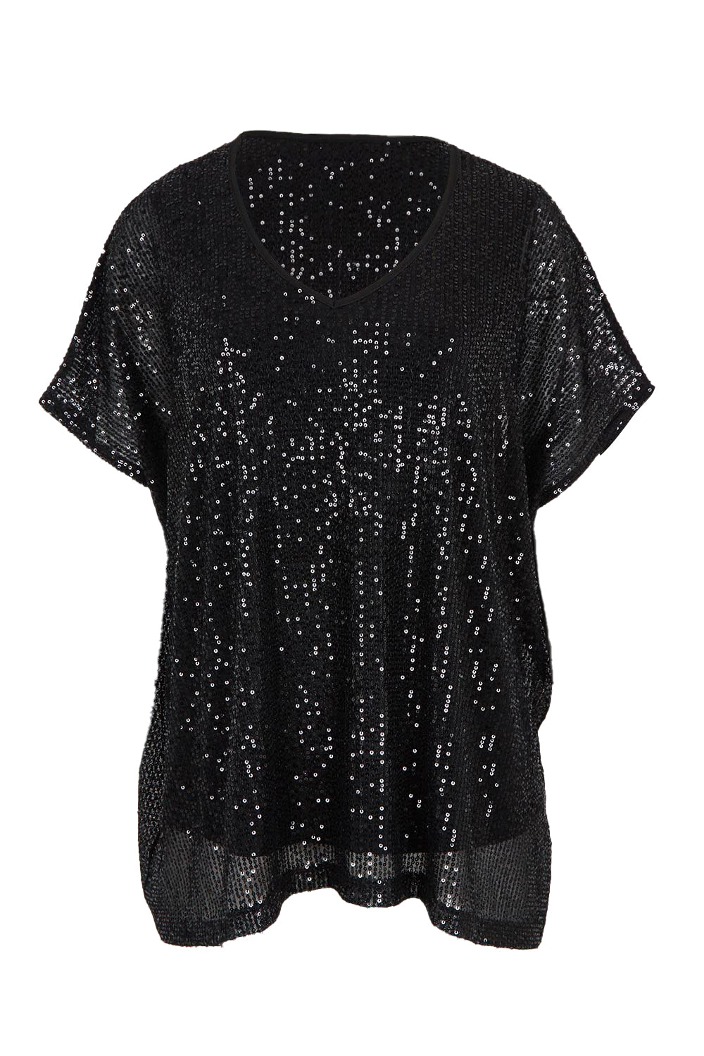 Product shot of the Renee Sequin Top in colour Black (Metallics), from the front