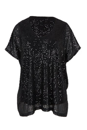 Product shot of the Renee Sequin Top in colour Black (Metallics), from the front