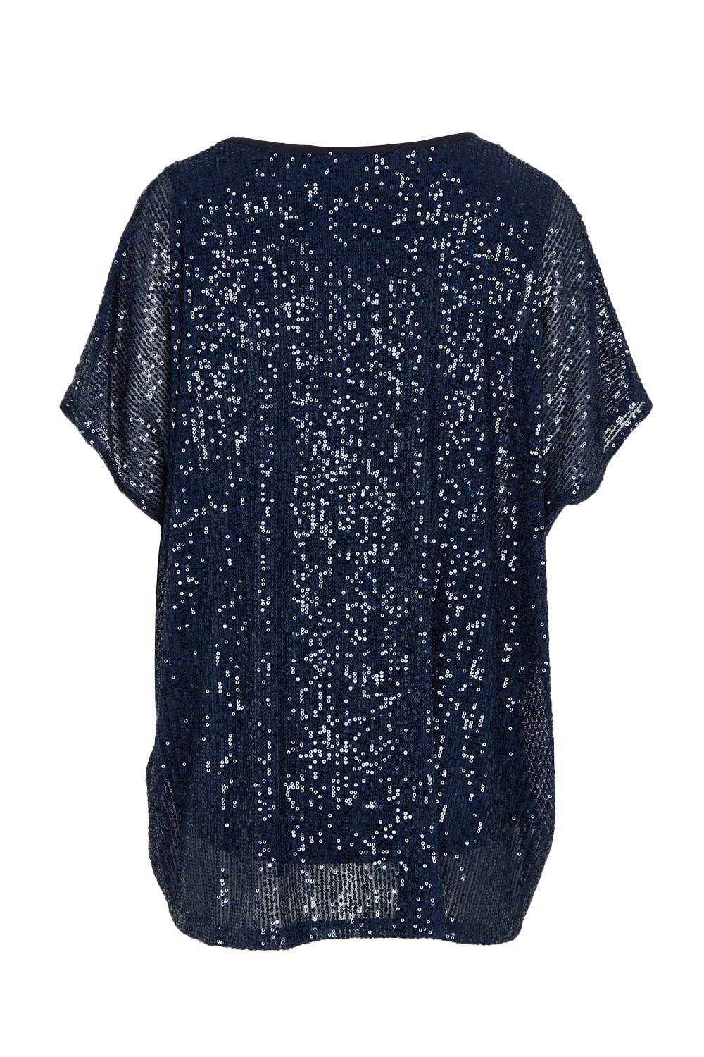 Product shot of the Renee Sequin Top in colour Navy (Metallics), from the back