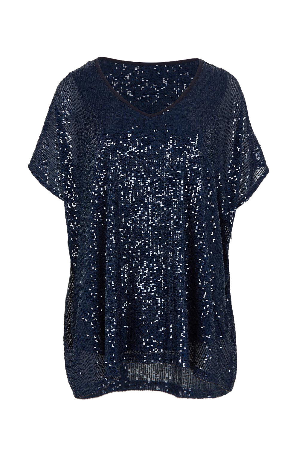 Product shot of the Renee Sequin Top in colour Navy (Metallics), from the front