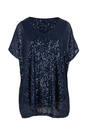 Product shot of the Renee Sequin Top in colour Navy (Metallics), from the front