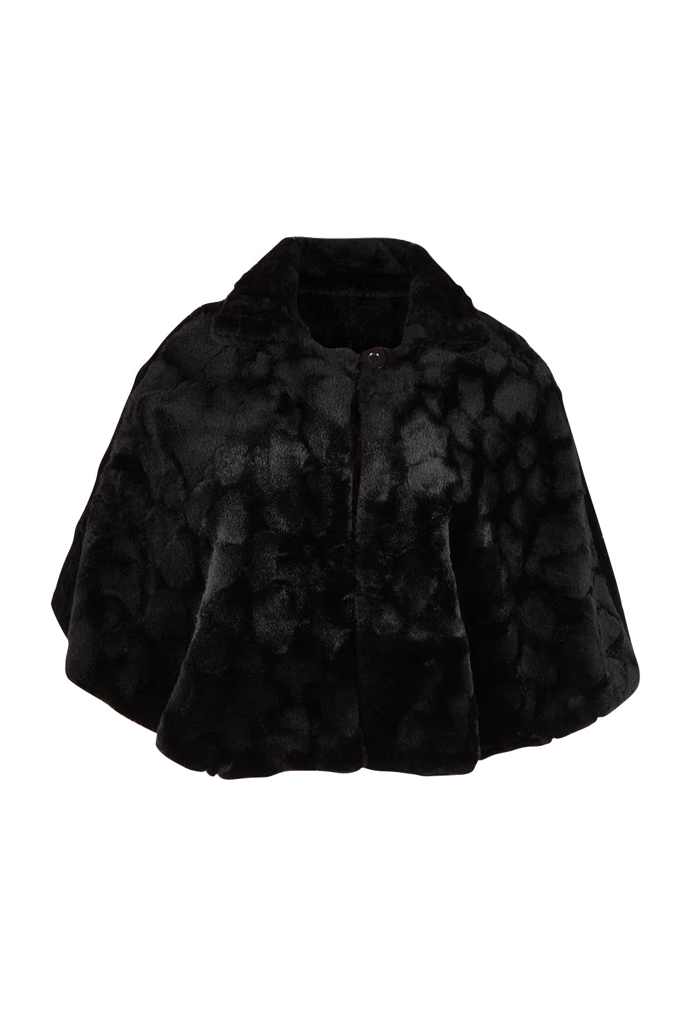 Product shot of the Daphne Faux Fur Cape in colour Black (Black), from the back
