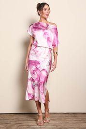 Model Maddiec wearing size 10 of the Krista Dress – Watercolor in colour Watercolor, from the front