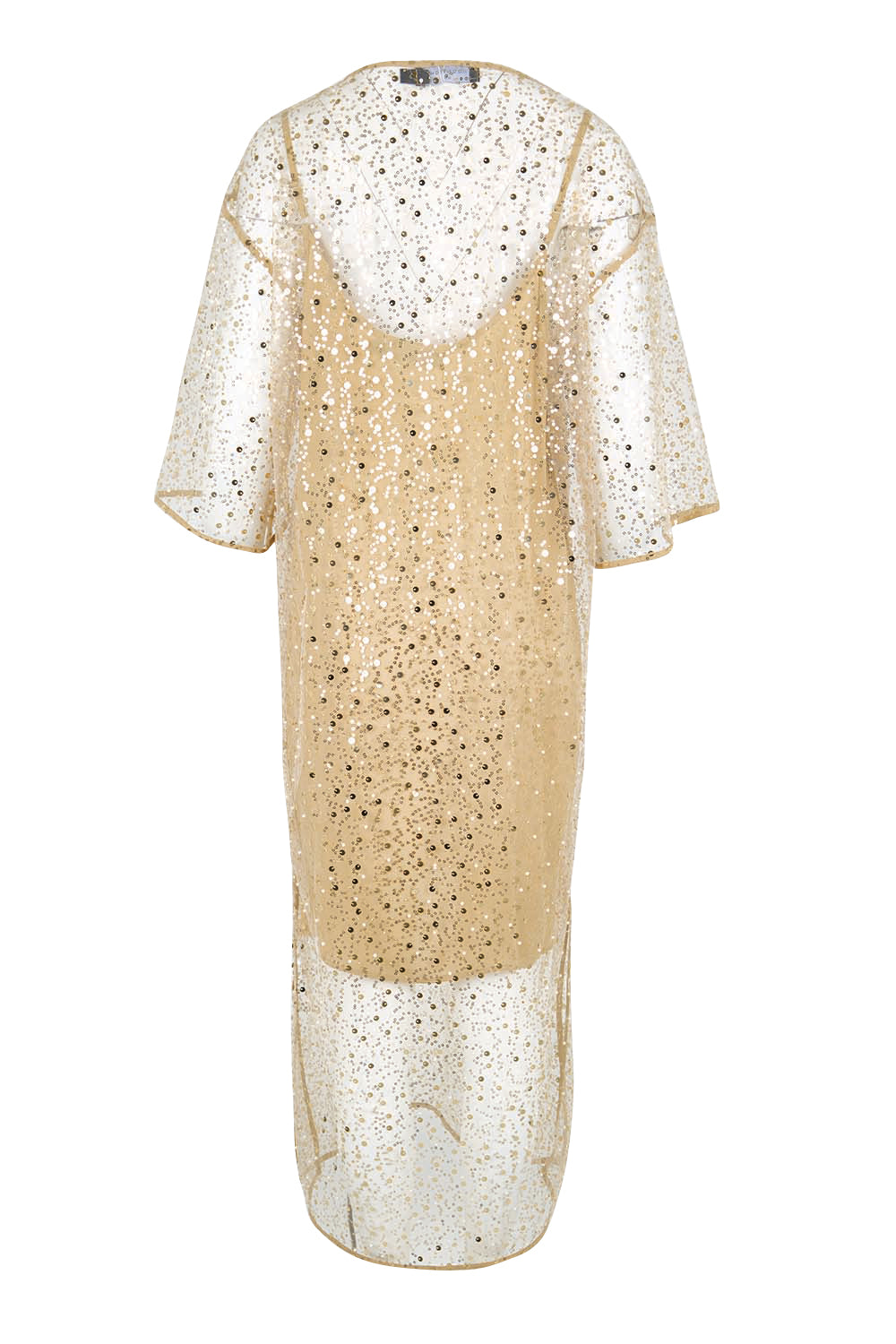 Product shot of the Nina Sequindress – Gold in colour Gold, from the back