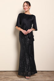 Model Maddiec wearing size 10 of the Remy Sequin Skirt – Black in colour Black, from the front