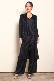 Model Maddiec wearing size 10 of the Reece Sequin Jacket – Black in colour Black, from the front