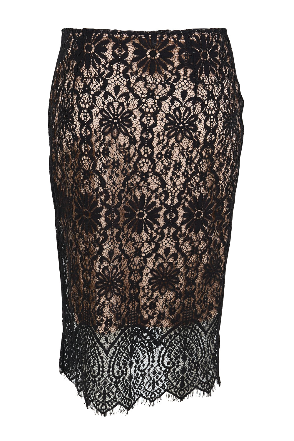 Product shot of the Kiki Lace Skirt - Black in colour Black, from the back