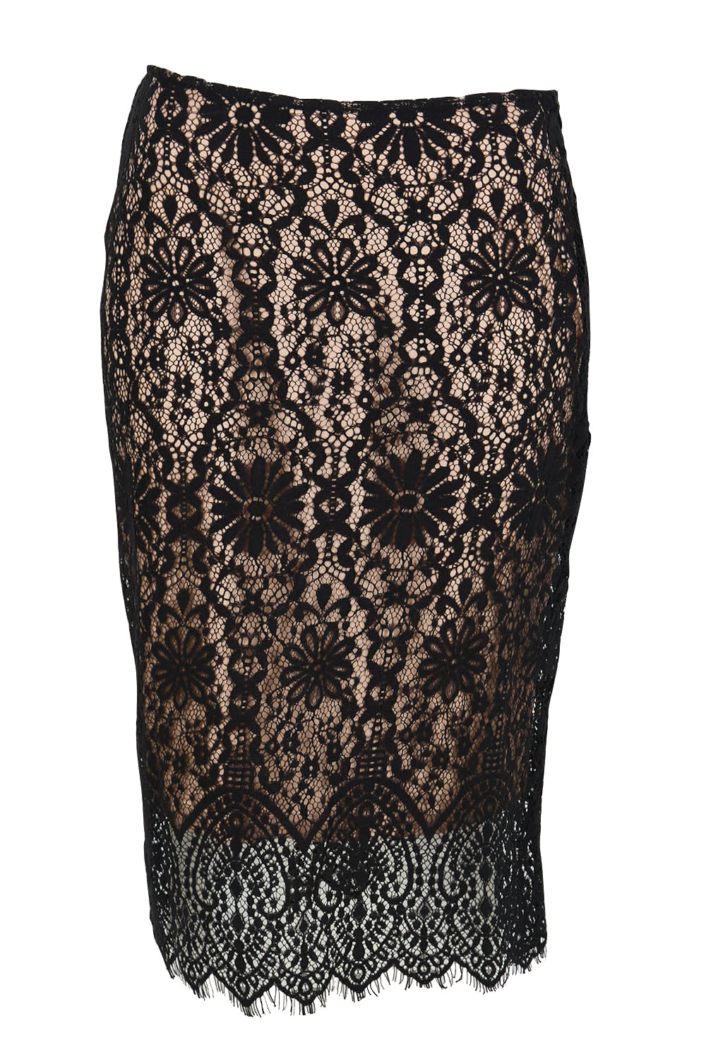 Product shot of the Kiki Lace Skirt - Black in colour Black, from the front