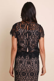 Model Amandam wearing size 10 of the Kiki Lace Top - Black in colour Black, from the back