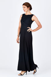 Model Rebecca wearing size 10 of the Alexa Dress in colour Black (Black), from the front, showing the whole outfit