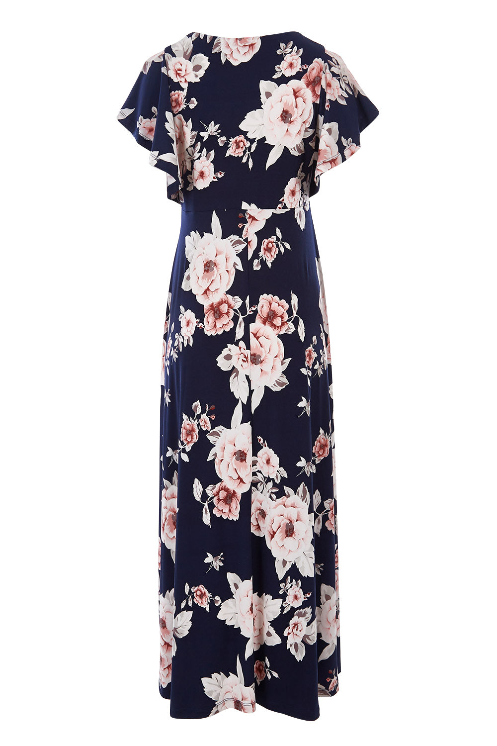 Product shot of the Lucille Dress in colour NavyFloral (Blue), from the back