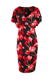 Product shot of The Printed Anna Dress in colour Scarlet (Red), from the front