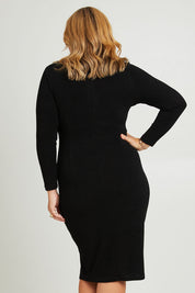 Model Fiona wearing size 16 of the Elisa Dress in colour Black (Black), from the back