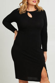 Model Fiona wearing size 16 of the Elisa Dress in colour Black (Black), from the front, cropped image