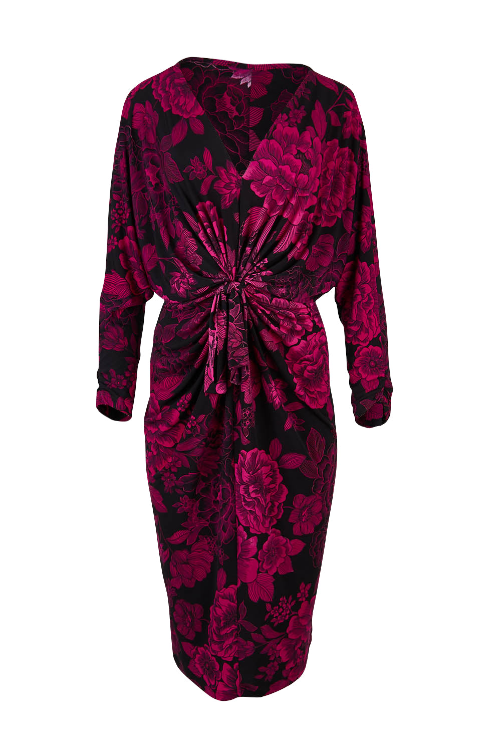 Product shot of The Printed Nancy Dress in colour Floral (Pink), from the front