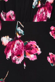 Product shot of The Printed Nancy Dress in colour Roses (Black), detail