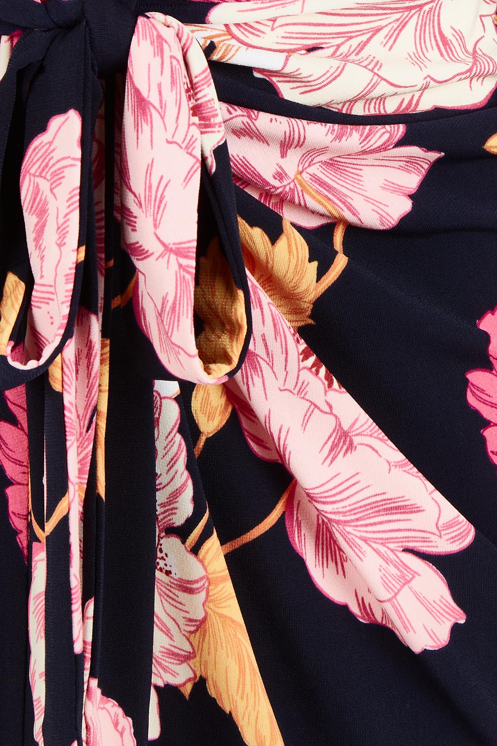 Product shot of The Printed Nancy Dress in colour Poppies (Pink), detail