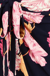 Product shot of The Printed Nancy Dress in colour Poppies (Pink), detail