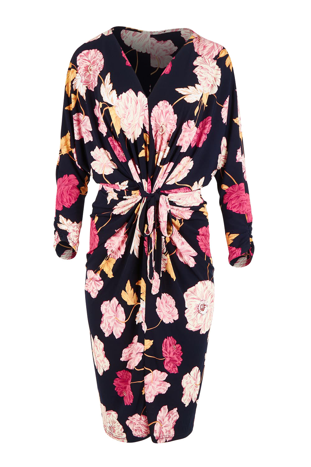 Product shot of The Printed Nancy Dress in colour Poppies (Pink), from the front