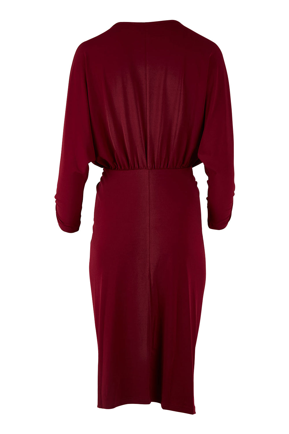 Product shot of the Nancy Dress in colour Port (Red), from the back