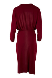 Product shot of the Nancy Dress in colour Port (Red), from the back