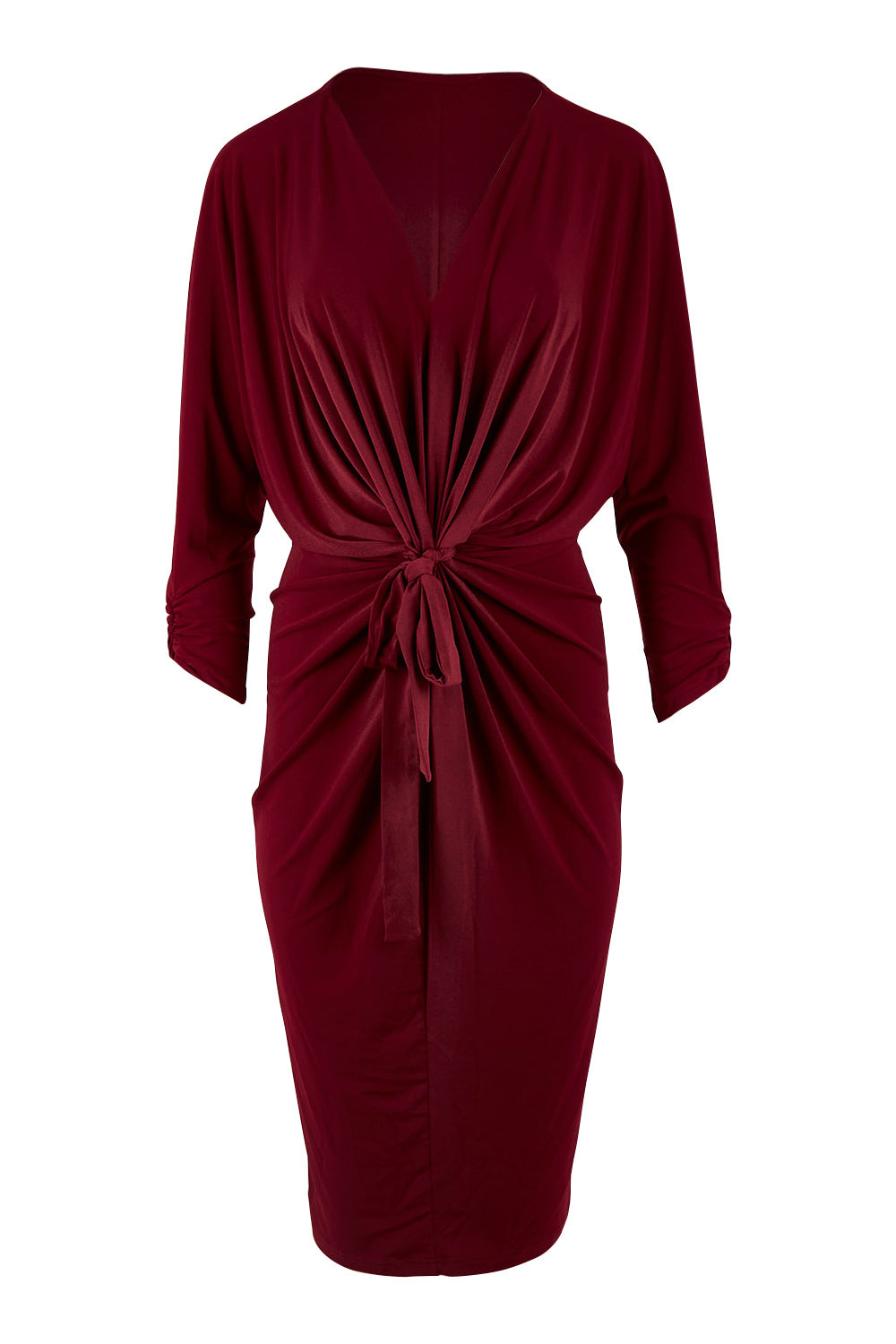 Product shot of the Nancy Dress in colour Port (Red), from the front