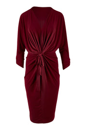 Product shot of the Nancy Dress in colour Port (Red), from the front