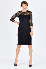 Model Rebecca wearing size 10 of the Michelle in colour Black (Black), from the front, showing the whole outfit