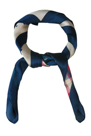 Product shot of the Federica Hair Scarf in colour Navyprint (Blue), from the front