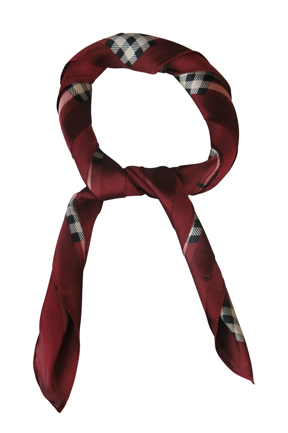 Product shot of the Merin Hair Scarf in colour Redcheck (Red), from the front