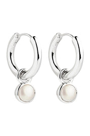 Product shot of the Heavenly Pearl Earrings in colour Silver (Metallics), from the front