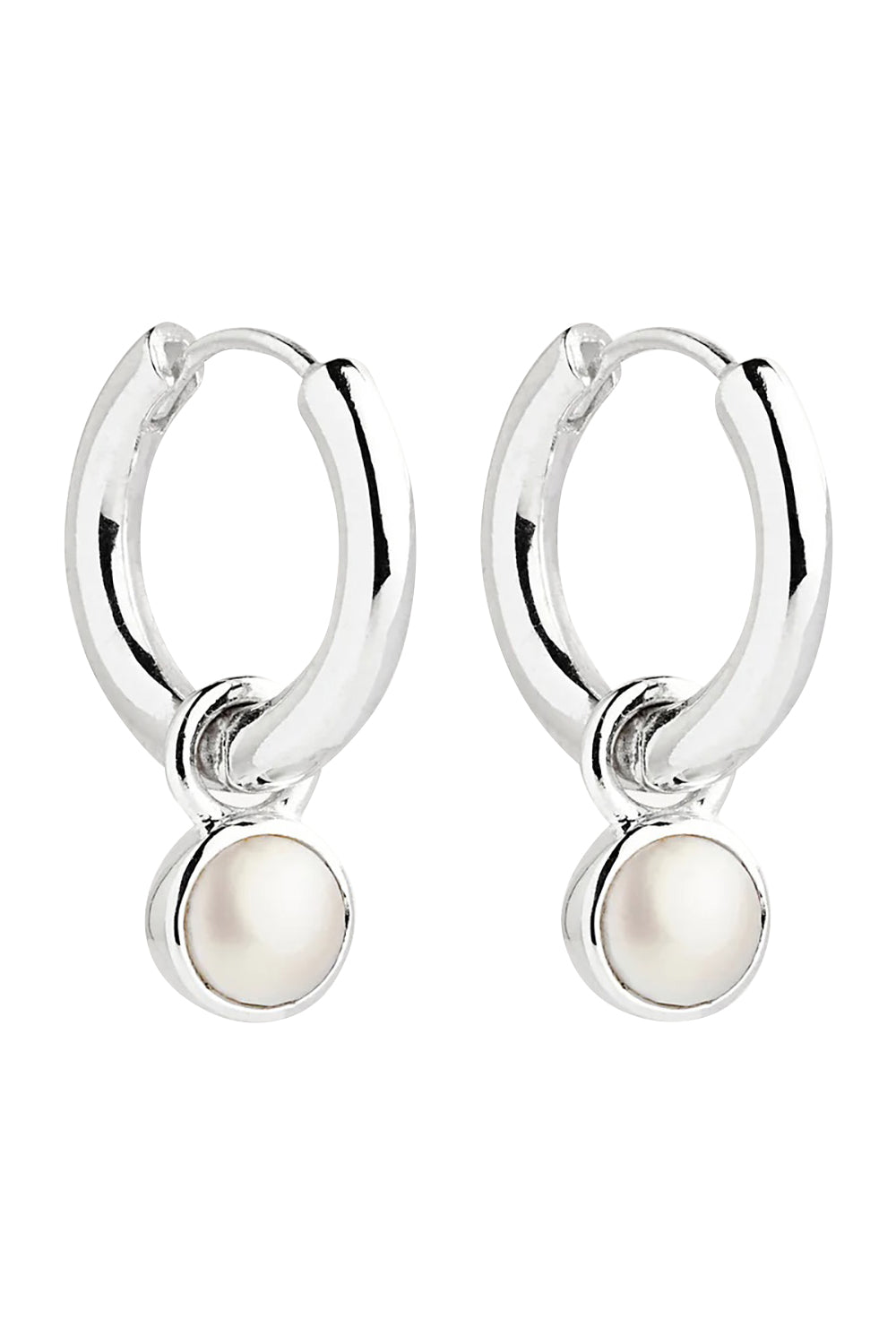 Product shot of the Heavenly Pearl Earrings in colour Silver (Metallics), from the front