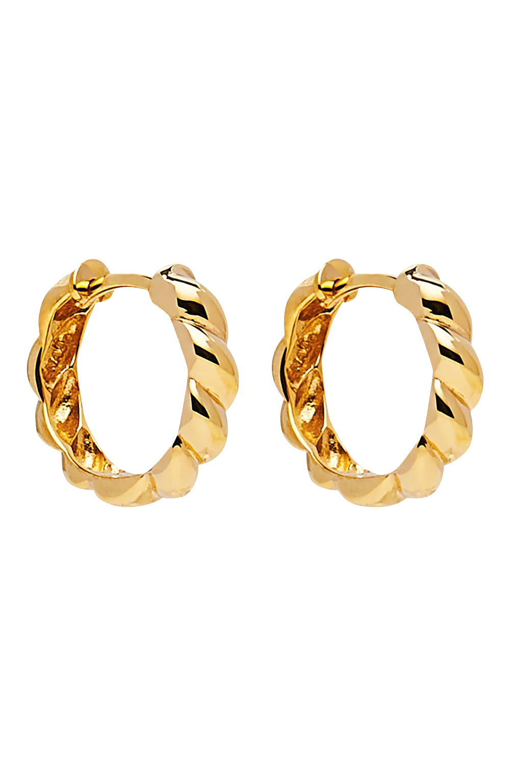Product shot of the Zippy Twist Huggie Earrings in colour Gold (Metallics), from the front