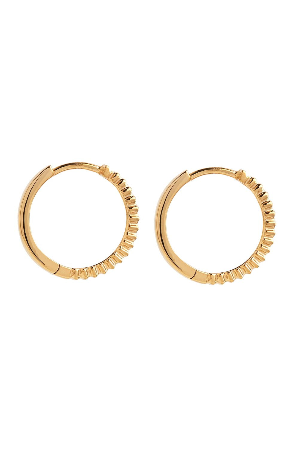 Product shot of the Raya Huggie Earring in colour Gold (Metallics), detail