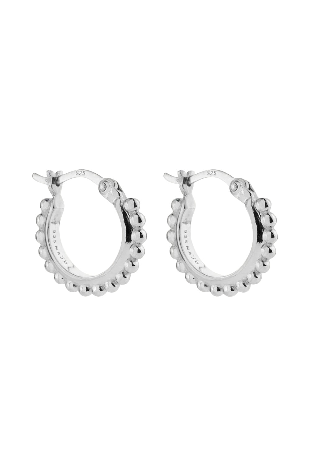 Product shot of the Chia Silver Hoop Earrings in colour Silver (Metallics), detail