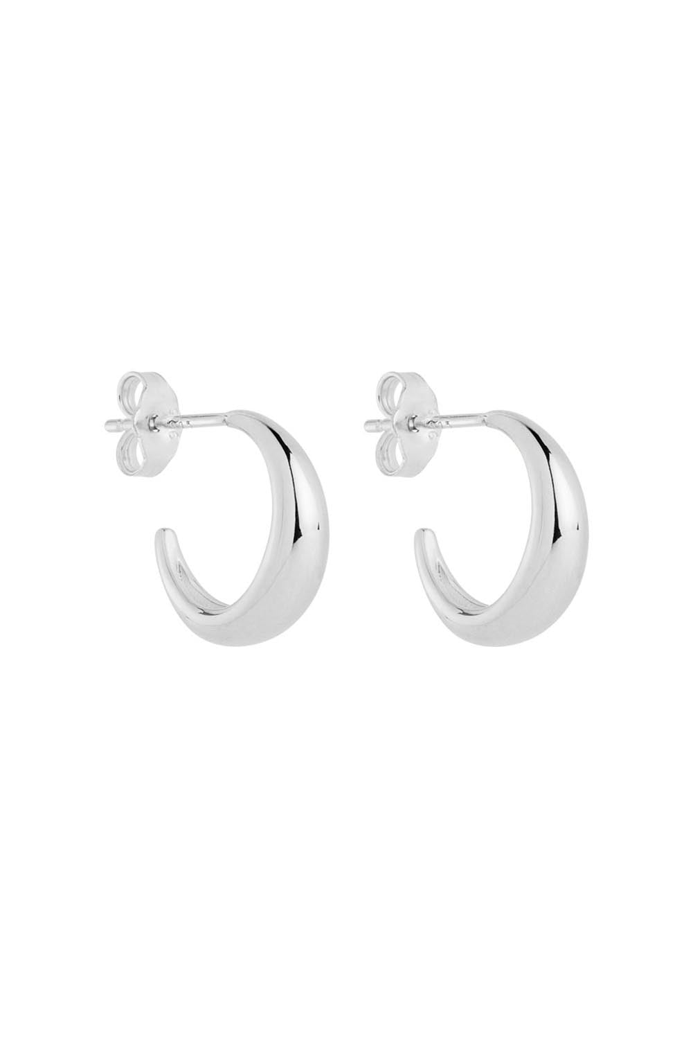 Product shot of the La Muse Silver Stud Hoop Earring in colour Silver (Metallics), from the front
