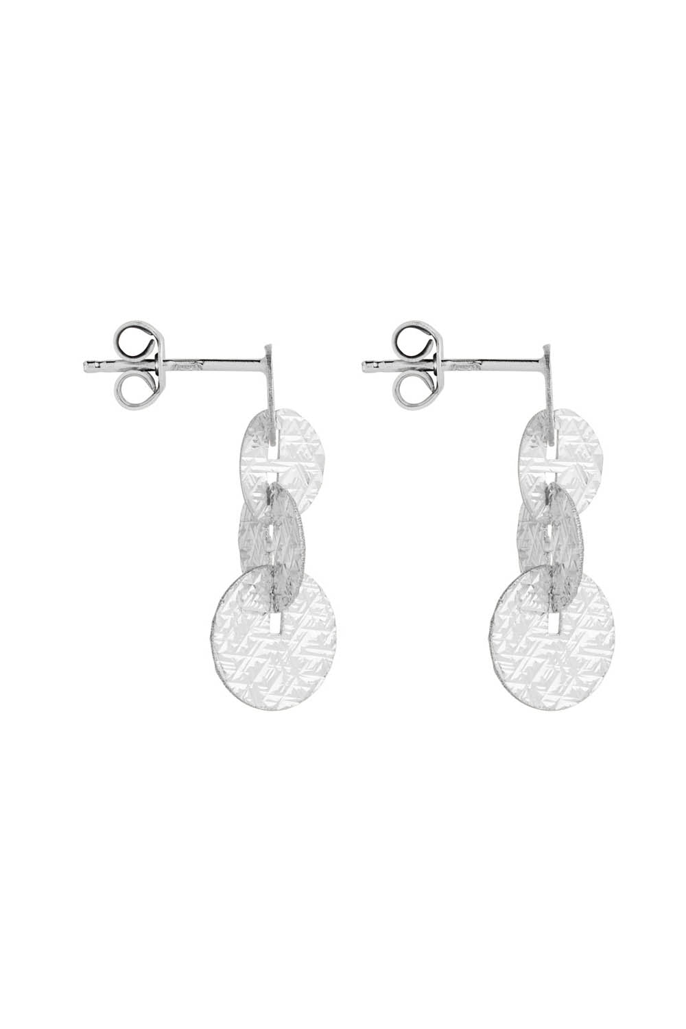 Product shot of the Milleluci Silver Circular Petite Drop Earring in colour Silver (Metallics), detail