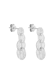 Product shot of the Milleluci Silver Circular Petite Drop Earring in colour Silver (Metallics), from the front