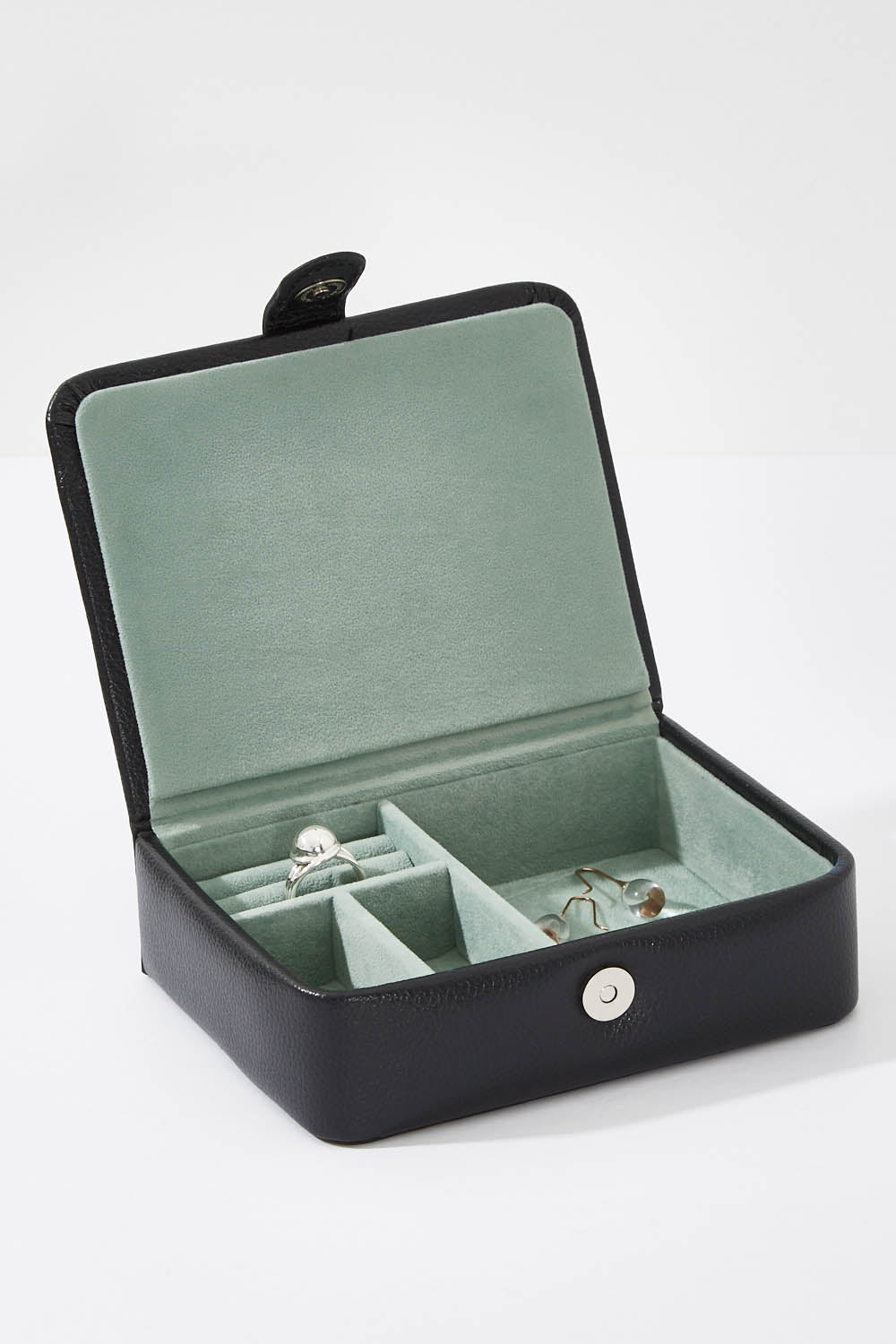 A model wearing size OneSize of the Travel Jewellery Box in colour Black (Black), from the front, showing the whole outfit