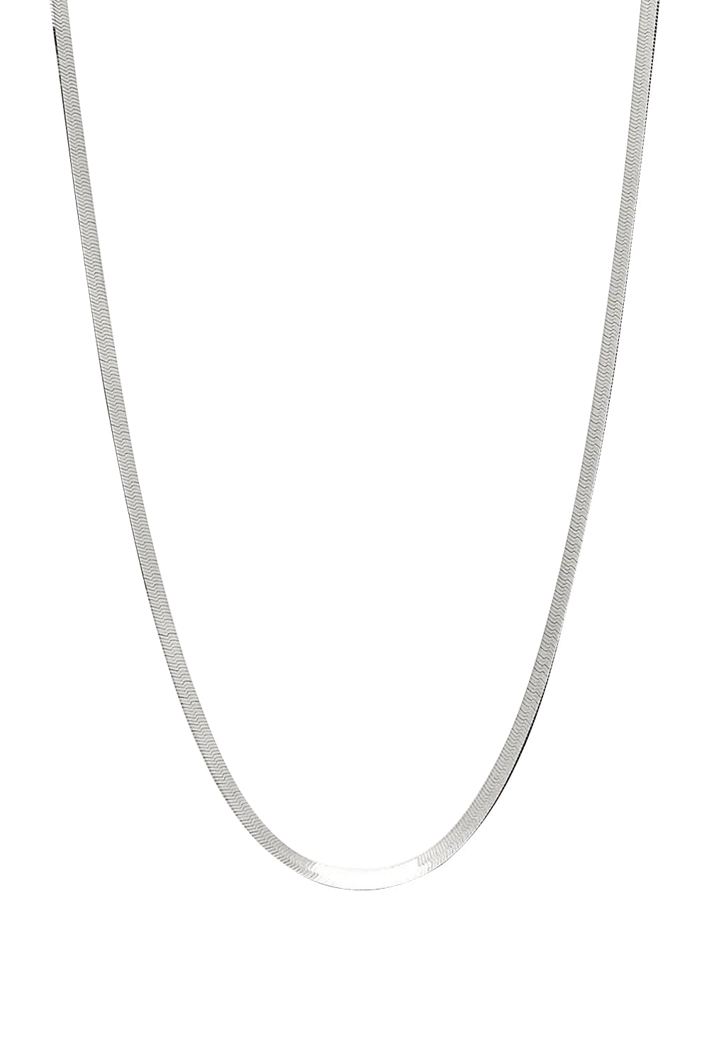 Product shot of the Herringbone Silver Necklace in colour Silver (Metallics), detail