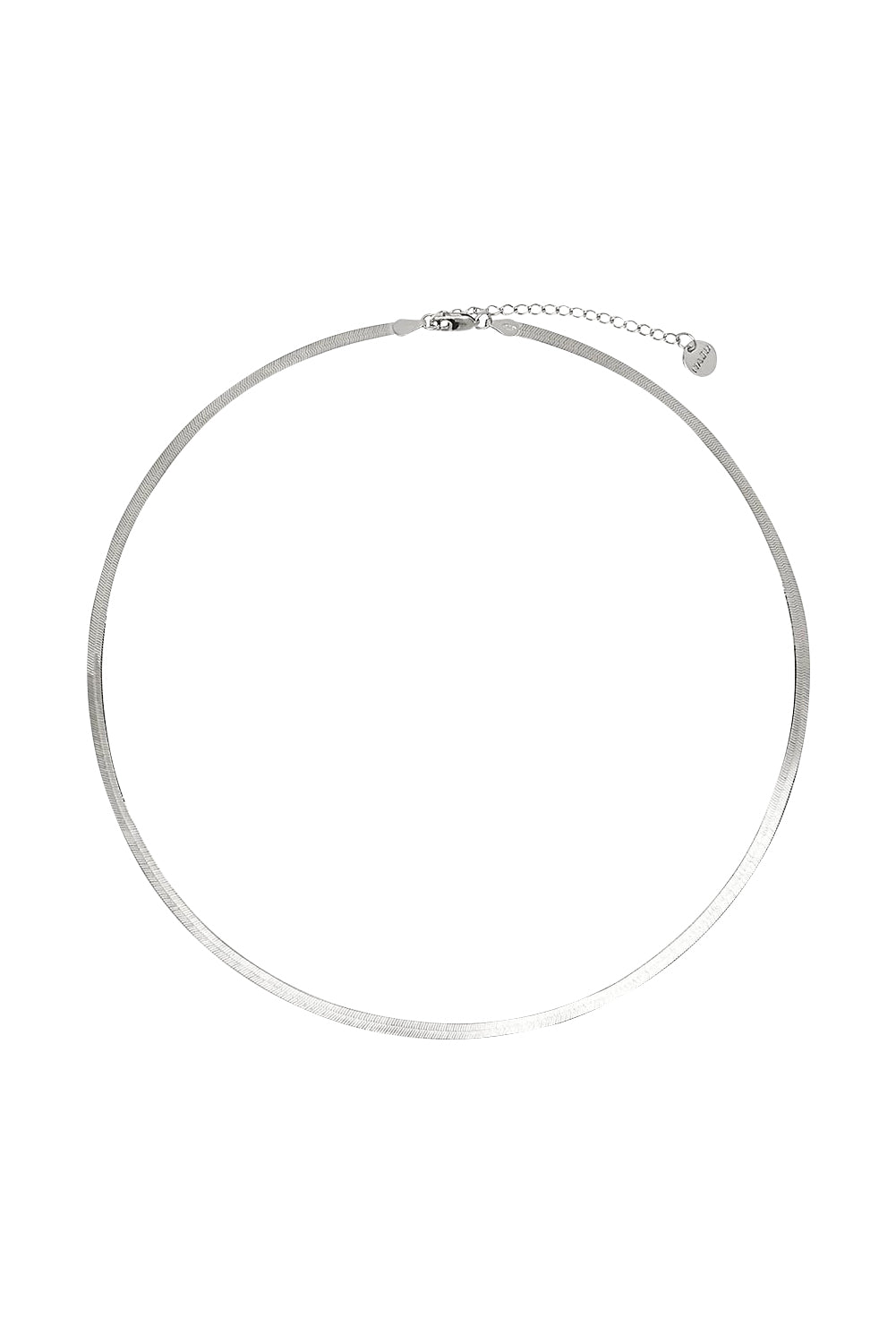 Product shot of the Herringbone Silver Necklace in colour Silver (Metallics), from the front