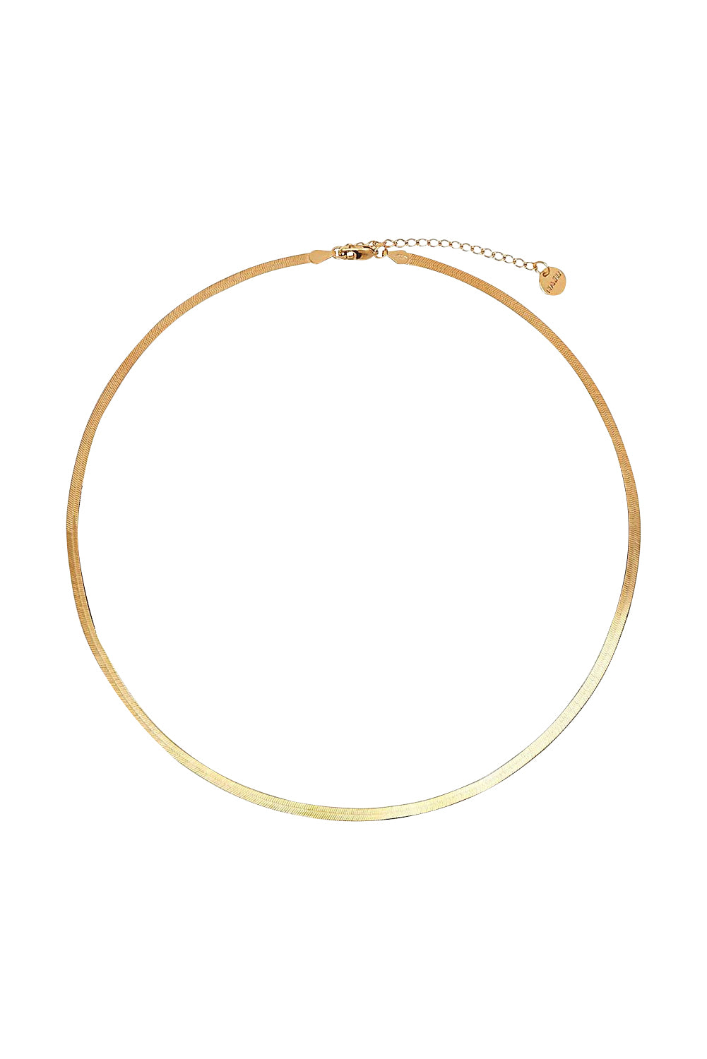 Product shot of the Herringbone Yellow Gold Necklace in colour Gold (Metallics), from the front