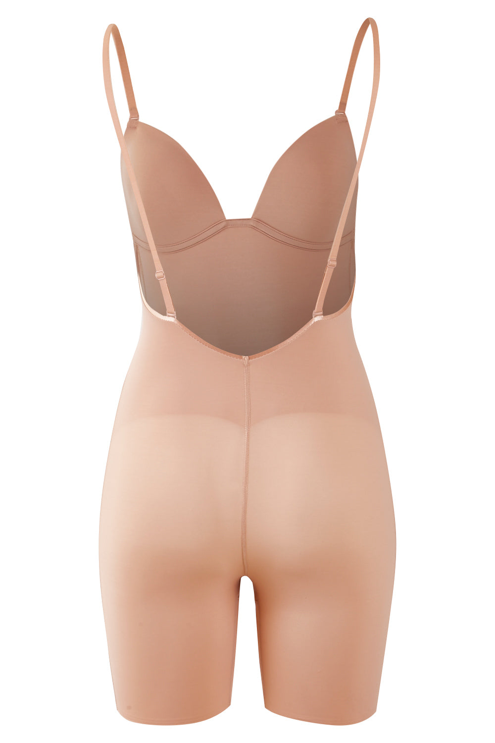 Product shot of the Body Define Backless Jumpsuit in colour WarmTaupe, from the back