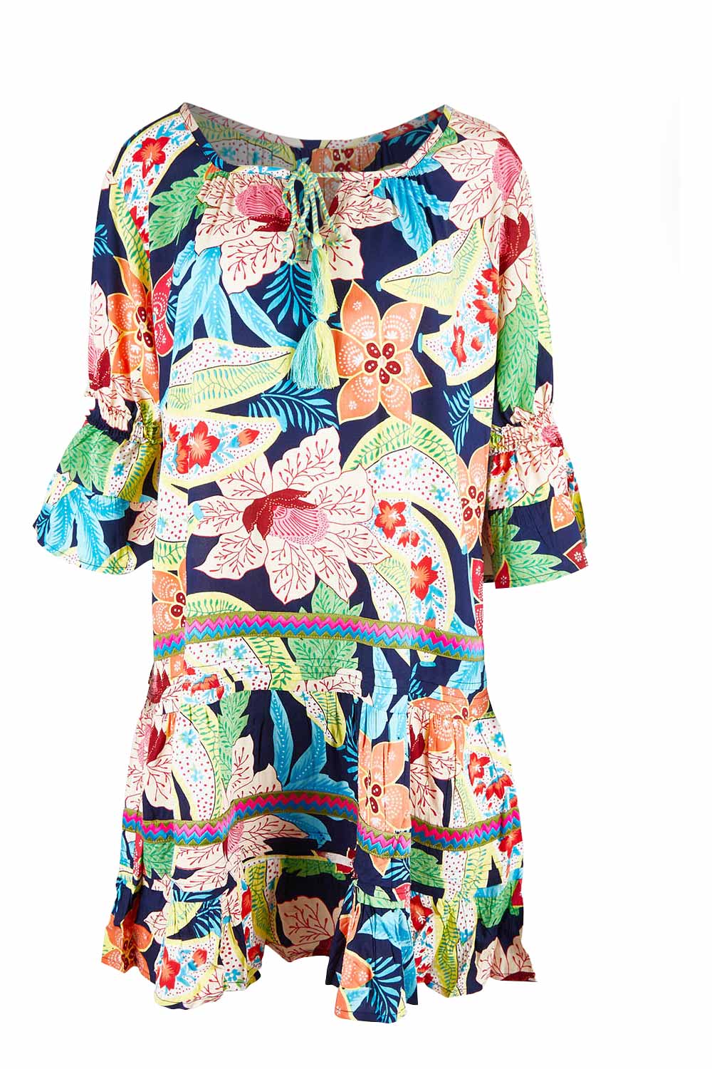 Product shot of the Kasbah Dress in colour Basque (Blue), from the front