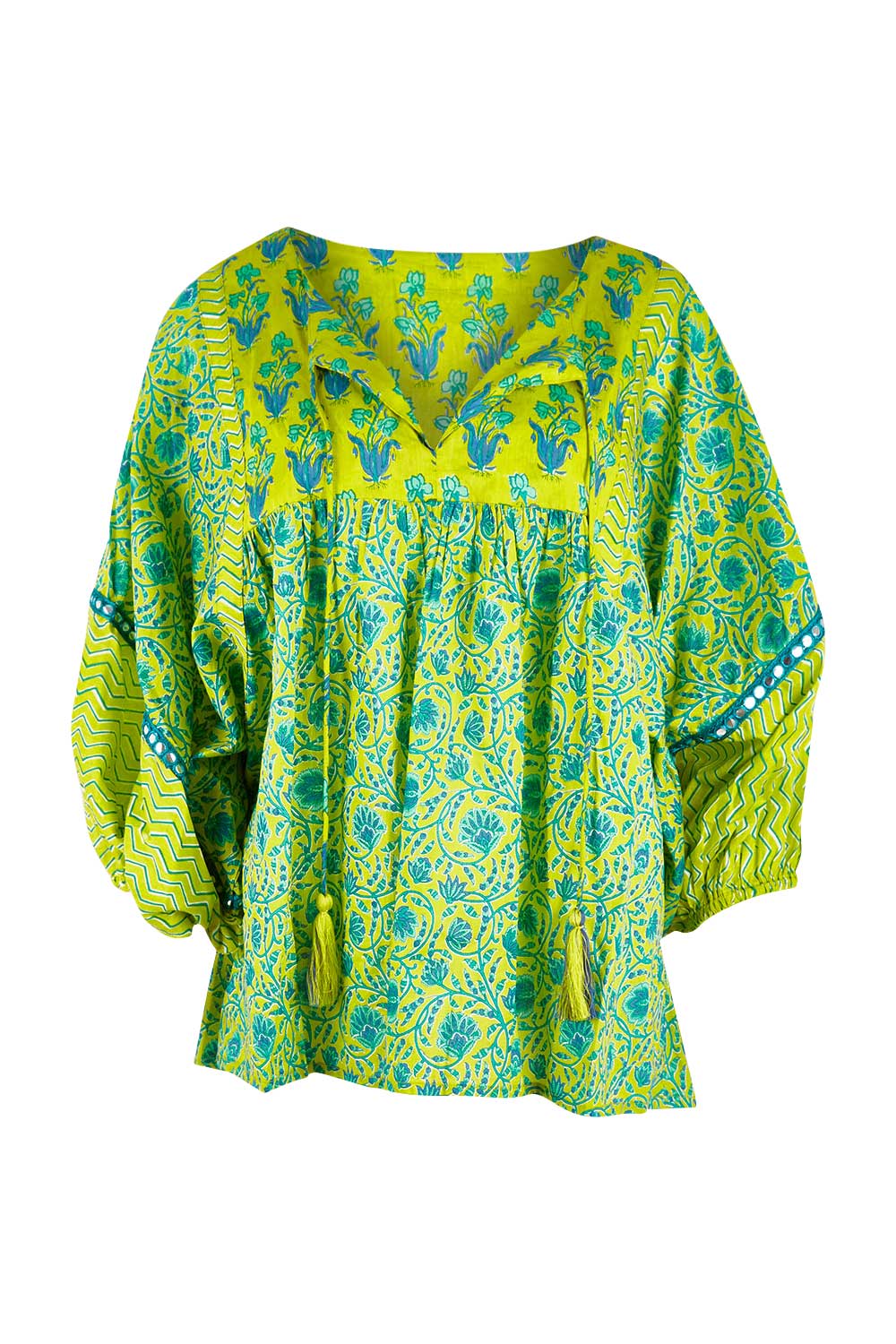 Product shot of the Bahamas Top in colour Islalime (Green), from the front
