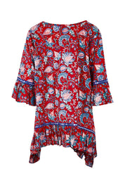 Product shot of the Hacienda Tunic in colour Novellared (Red), from the back