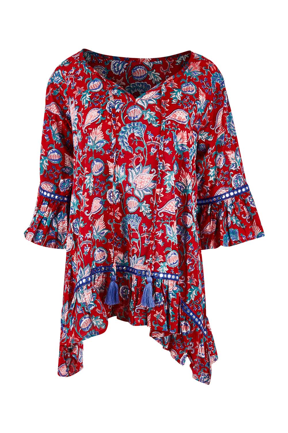 Product shot of the Hacienda Tunic in colour Novellared (Red), from the front