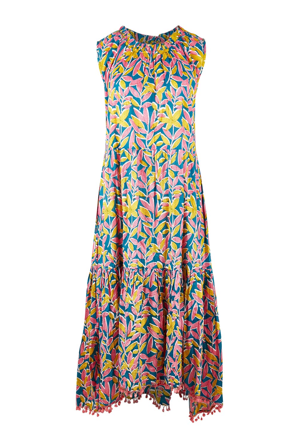 Product shot of the Mabel Maxi in colour Jungle (Pink), from the front