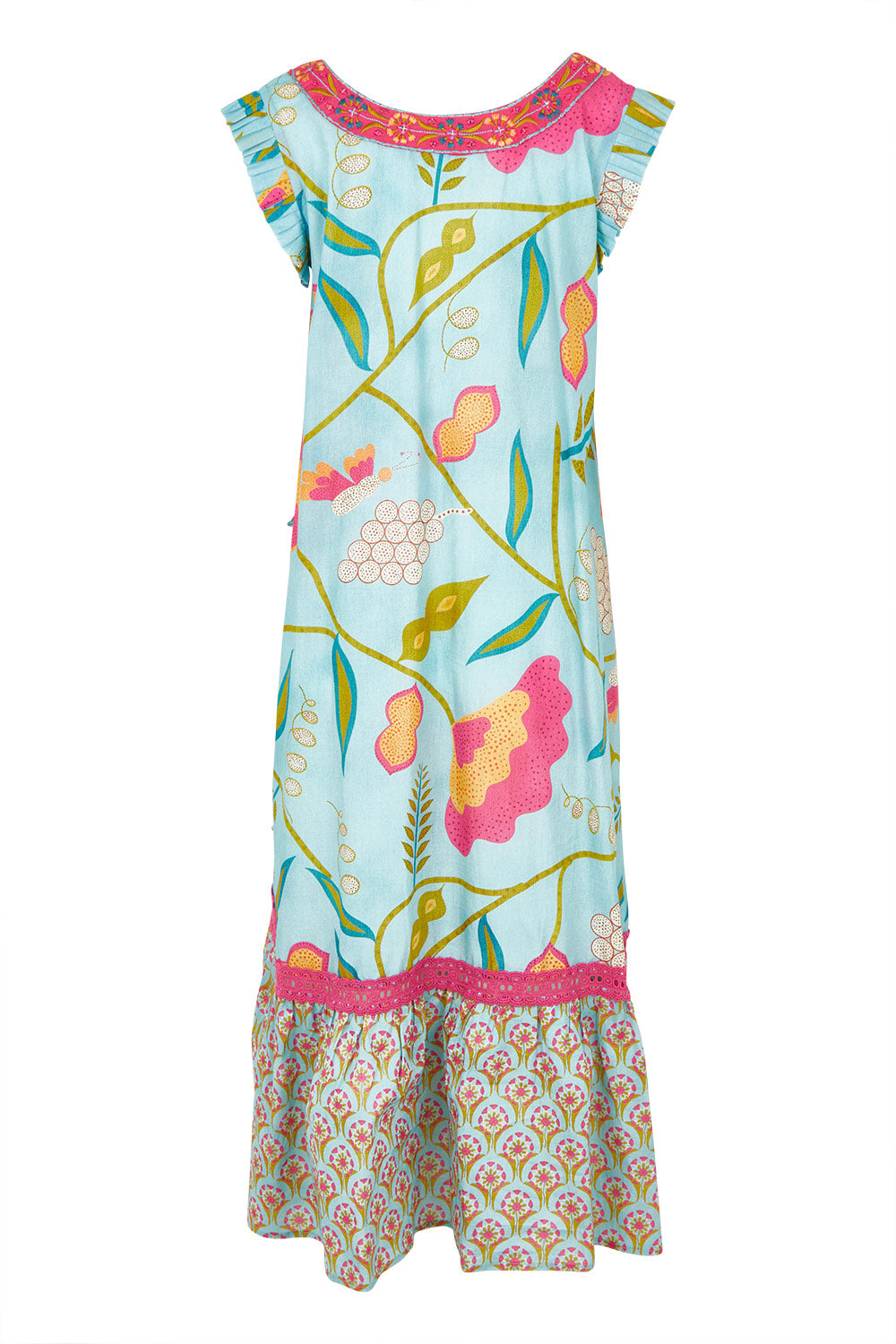 Product shot of the Epson Maxi Dress in colour Avalon (Blue), from the back